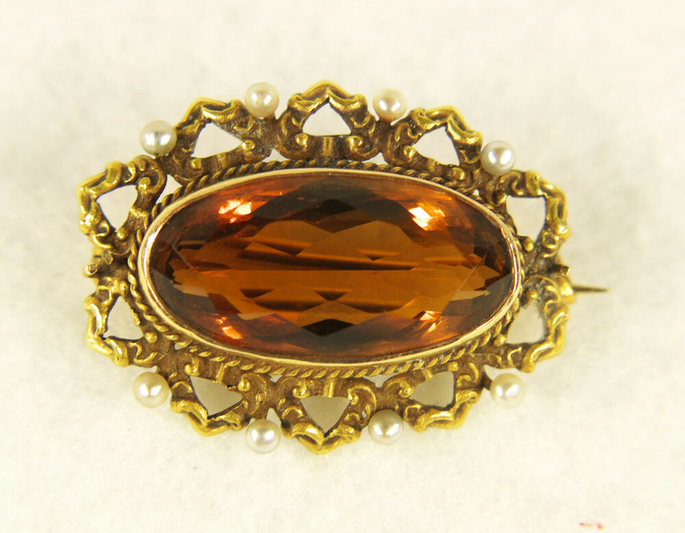 Brooches Antique
 Antique Victorian 14k Gold Pearl Citrine Brooch