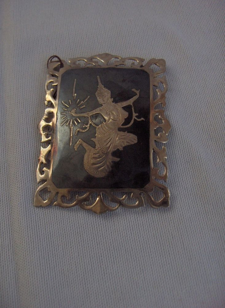 Brooches Antique
 Vintage Antique Sterling Silver Square Brooch Pin Siamese