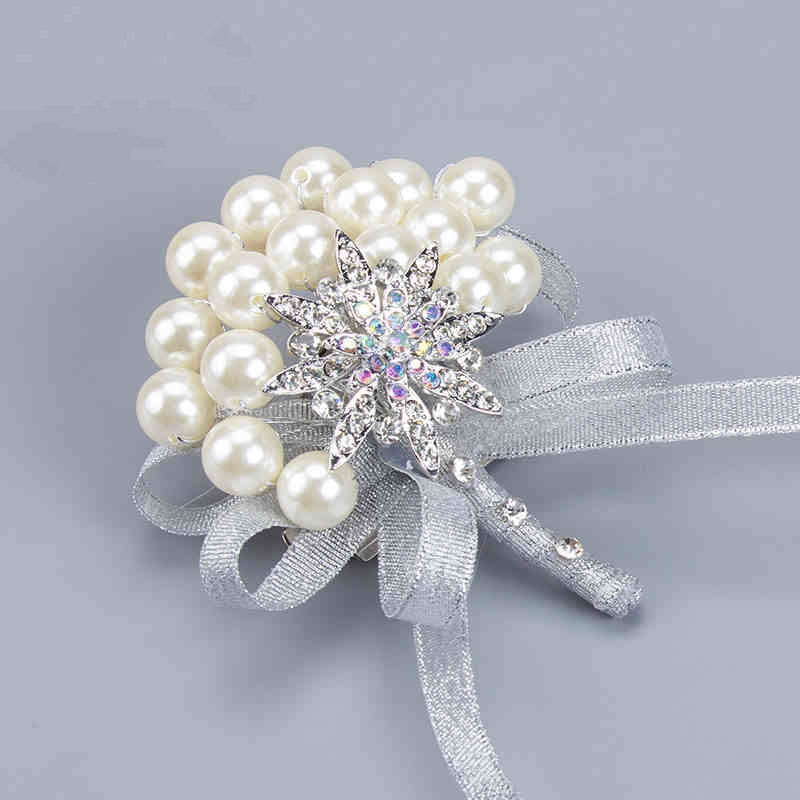 Brooches Boutonniere
 DIY Pearls Brooch Silk Corsage Fashion Posy Grooms