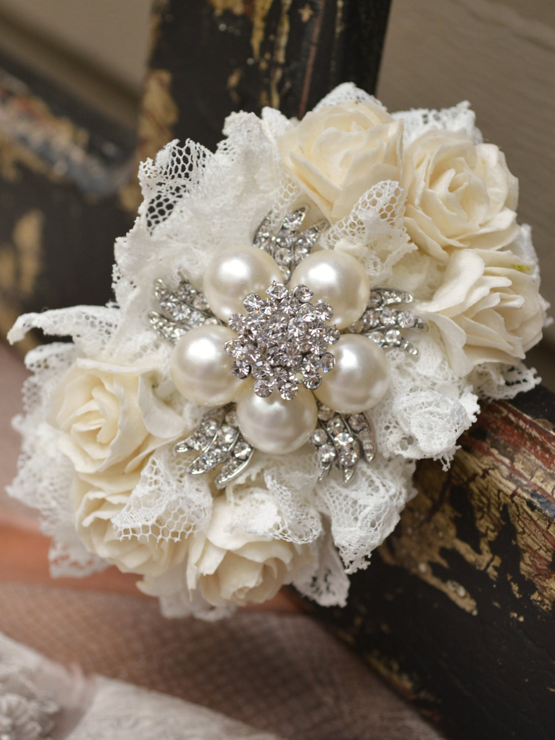 Brooches Boutonniere
 Brooch Wrist Corsage Ivory and White