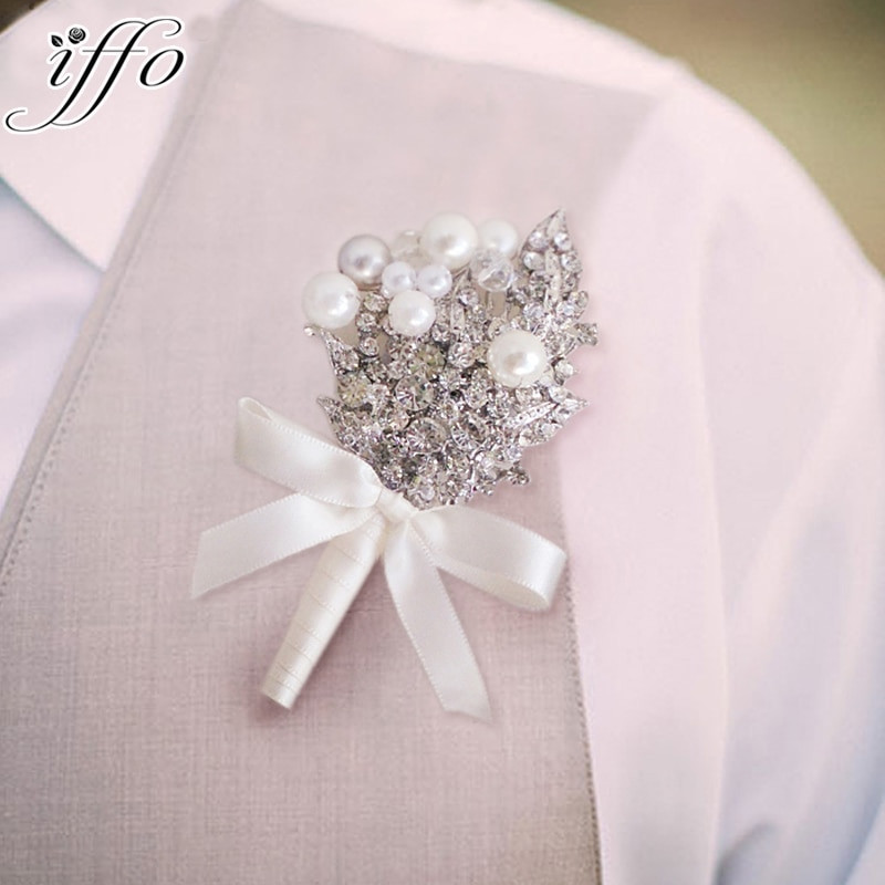 Brooches Boutonniere
 DIY Private customization senior groom corsages Crystal