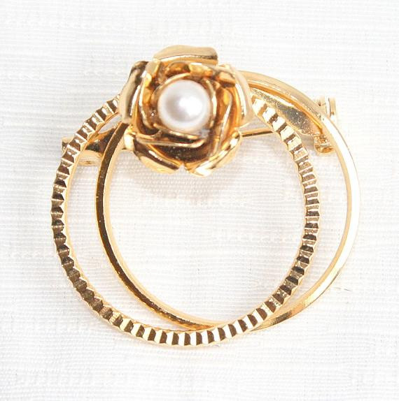 Brooches Circle
 Pearl Double Circle Brooch Vintage Pin Gold by