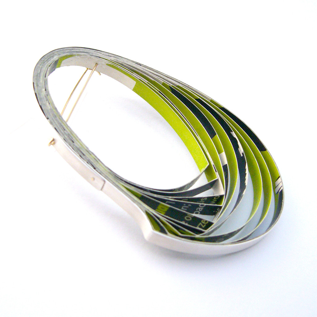 Brooches Contemporary
 Lime green Paper and silver brooch