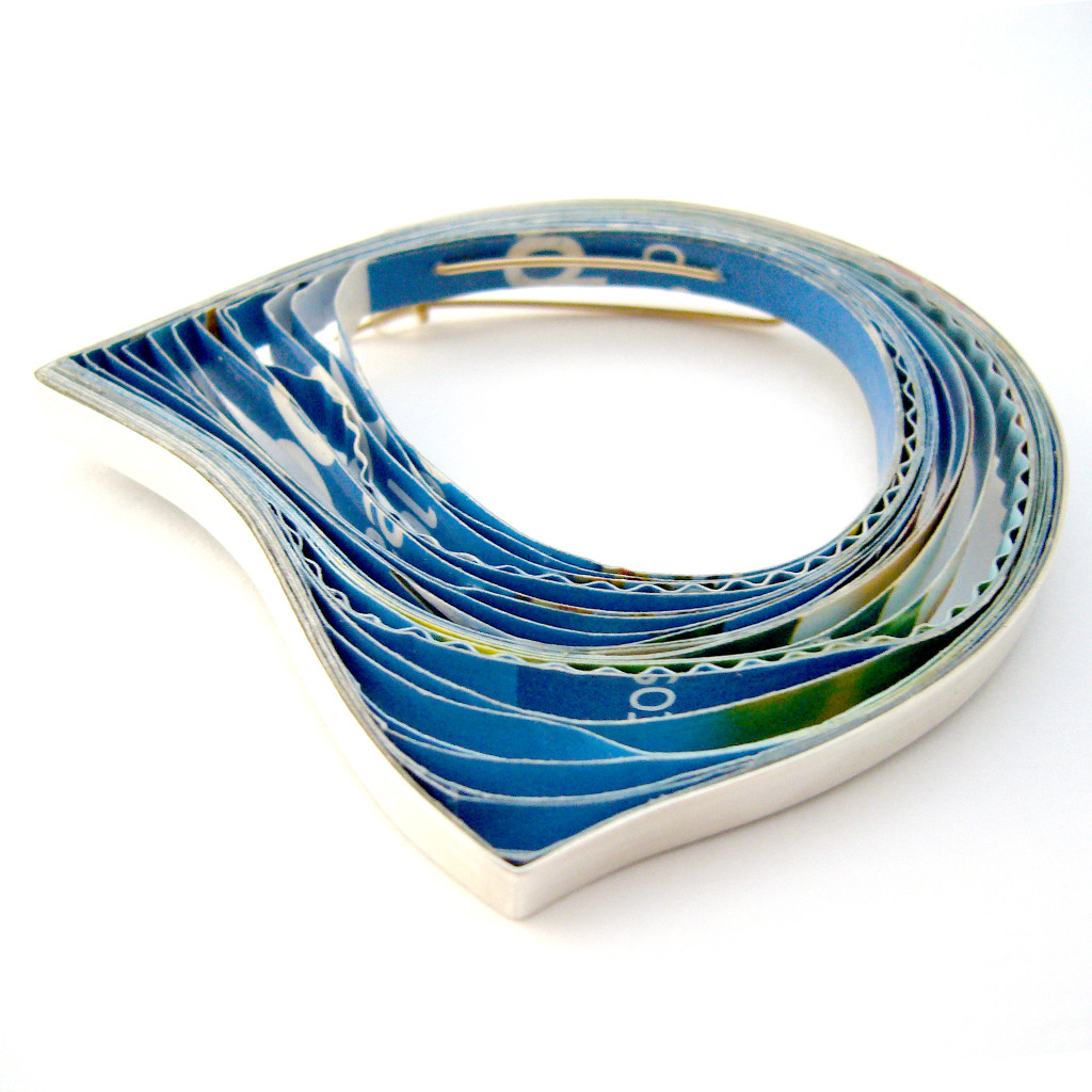 Brooches Contemporary
 Blue paper and silver brooch