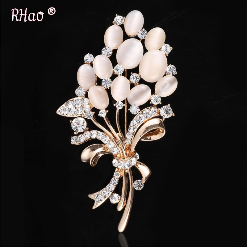 Brooches Design
 Elegant Women 2016 Crystal Brooch pins Vintage Opal Flower