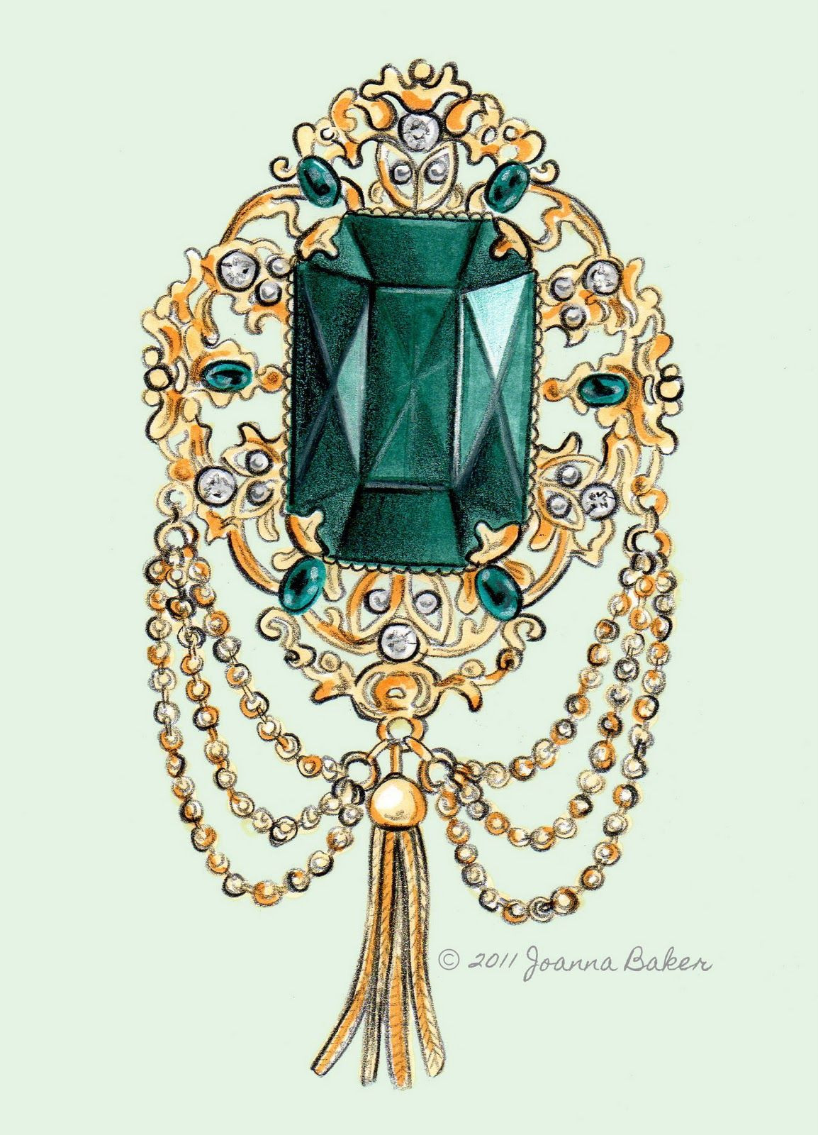 Brooches Drawing
 vintage emerald brooch sparkly and fabulous