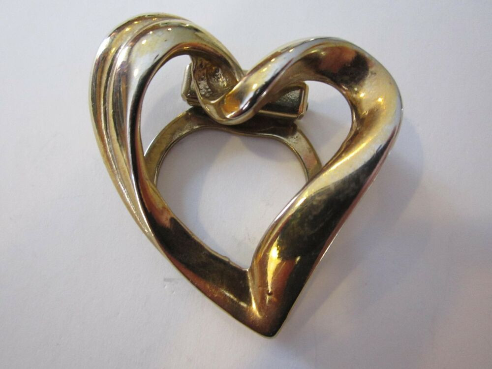 Brooches Heart
 Vintage Jewelry HEART SCARF CLIP Brooch Pin Gold Tone