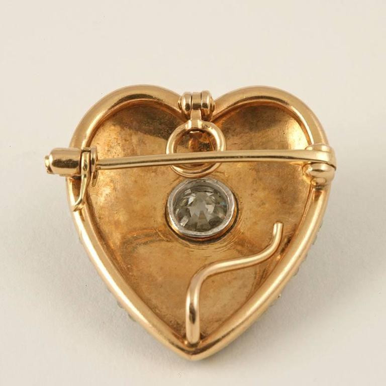 Brooches Heart
 Antique Diamond Seed Pearl Gold Heart Pendant Brooch For