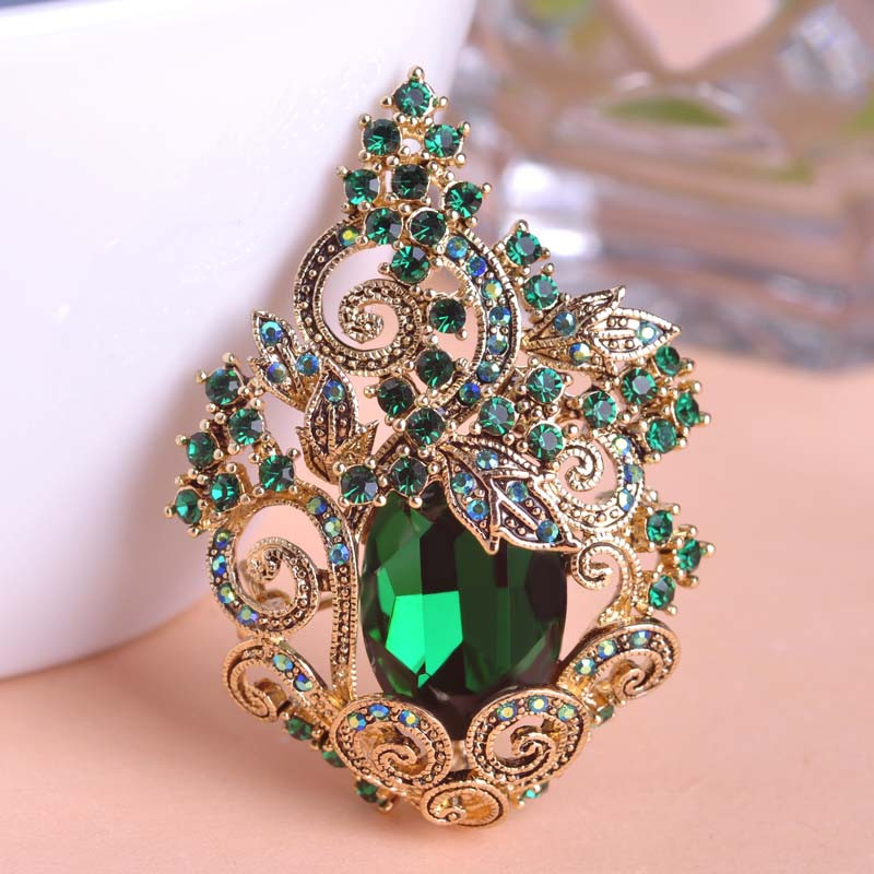 Brooches Jewelry
 Blu e Retro Green Peacoke Crystal Brooches Vintage