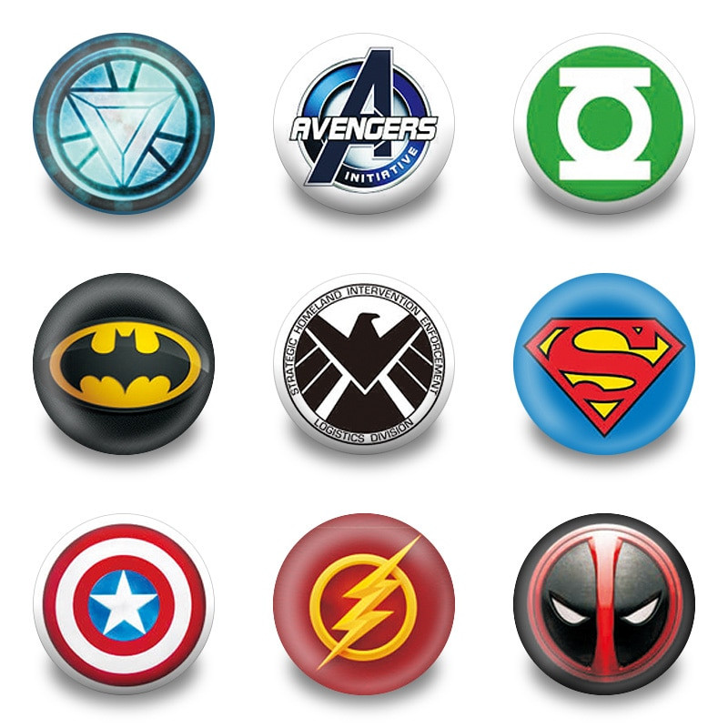 Brooches Logo
 9pcs Avengers Logo Cartoon Pins Printed Badges Round