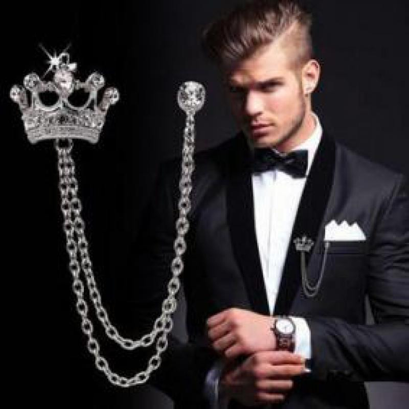 Brooches Men
 Men s High grade Crown Brooch British Wind Suit Chains Pin