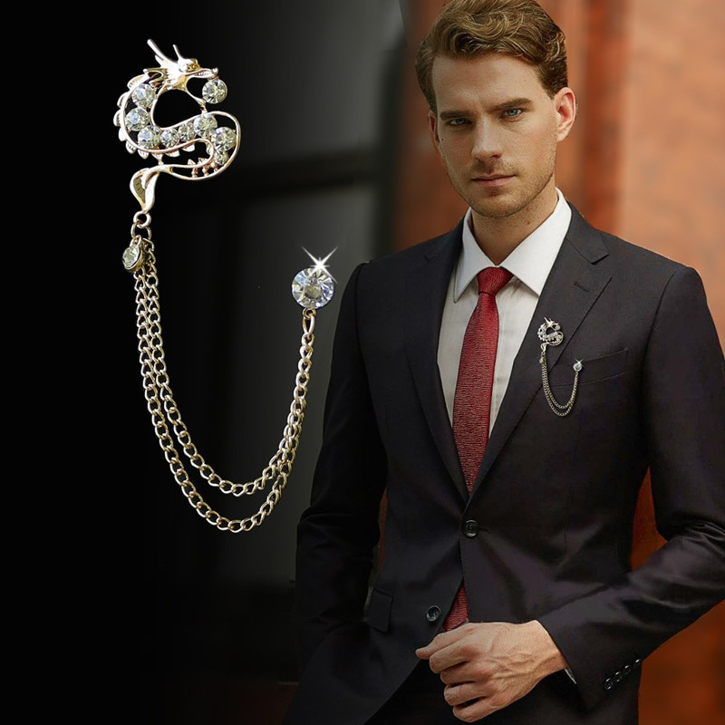Brooches Men
 Chinese Culture Dragon With Tassel Rhinestone China Dragon