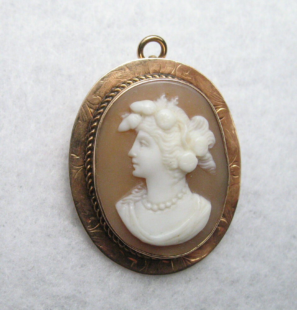 Brooches Necklace
 Vintage Shell Cameo Brooch Pin or Necklace Pendant 10K