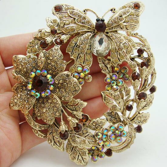 Brooches Necklace
 Vintage Butterfly Flower Brooch Pin Pendant Topaz Austrian