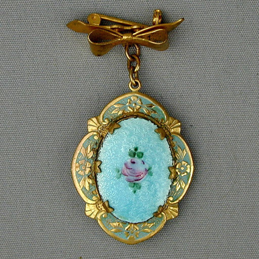 Brooches Photography
 Vintage Enamel Hanging Locket Pin 1940s from