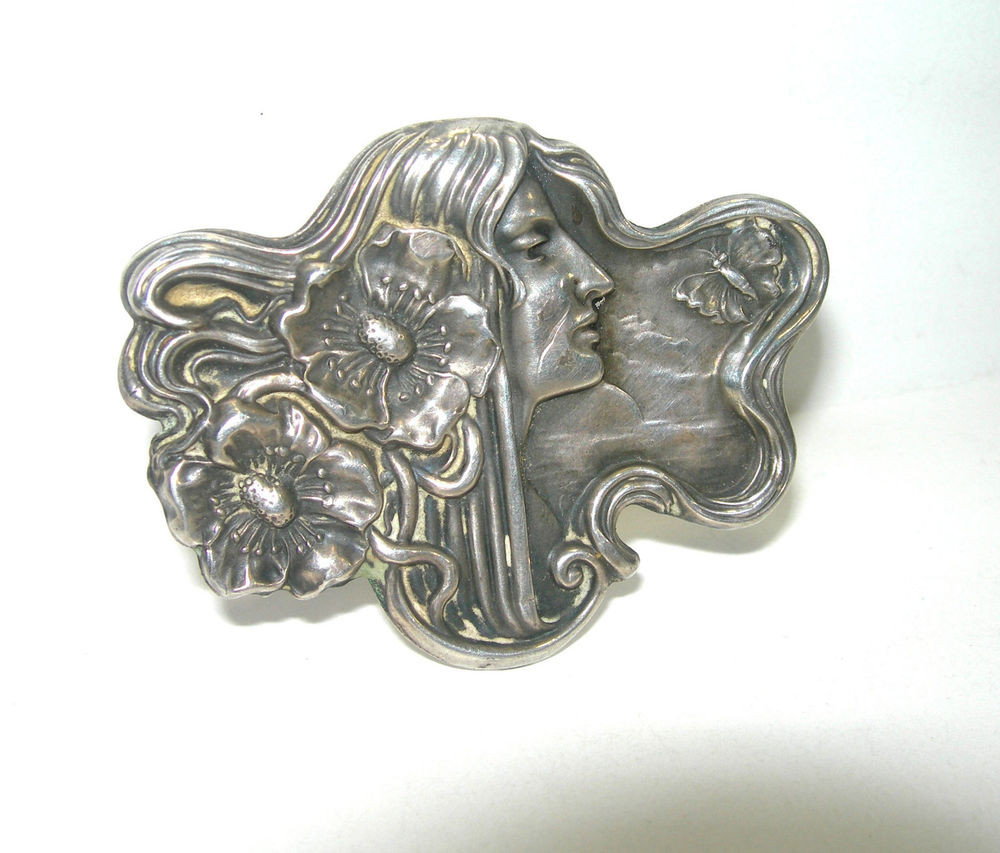 Brooches Silver
 VINTAGE STERLING SILVER ART NOUVEAU WOMAN BUTTERFLY RISING