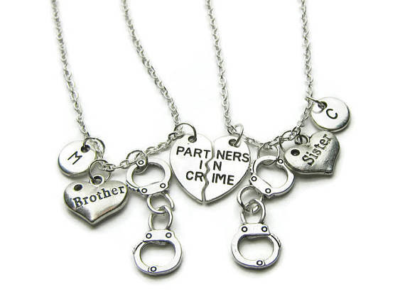 Brother And Sister Necklace
 2 Partners In Crime Brother Sister Necklaces Brother And