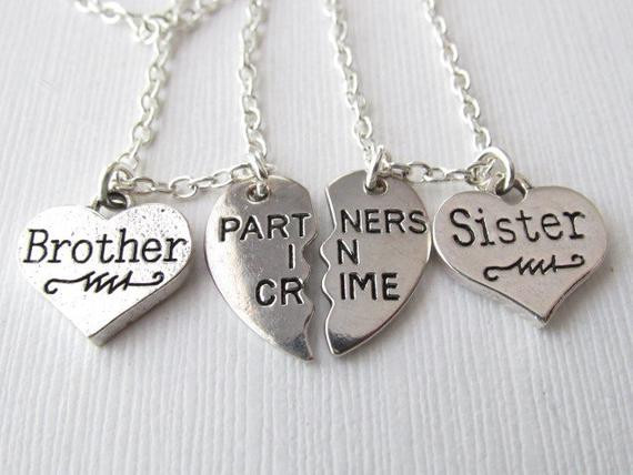 Brother And Sister Necklace
 2 Partners in Crime Brother Sister Best Friend Necklaces