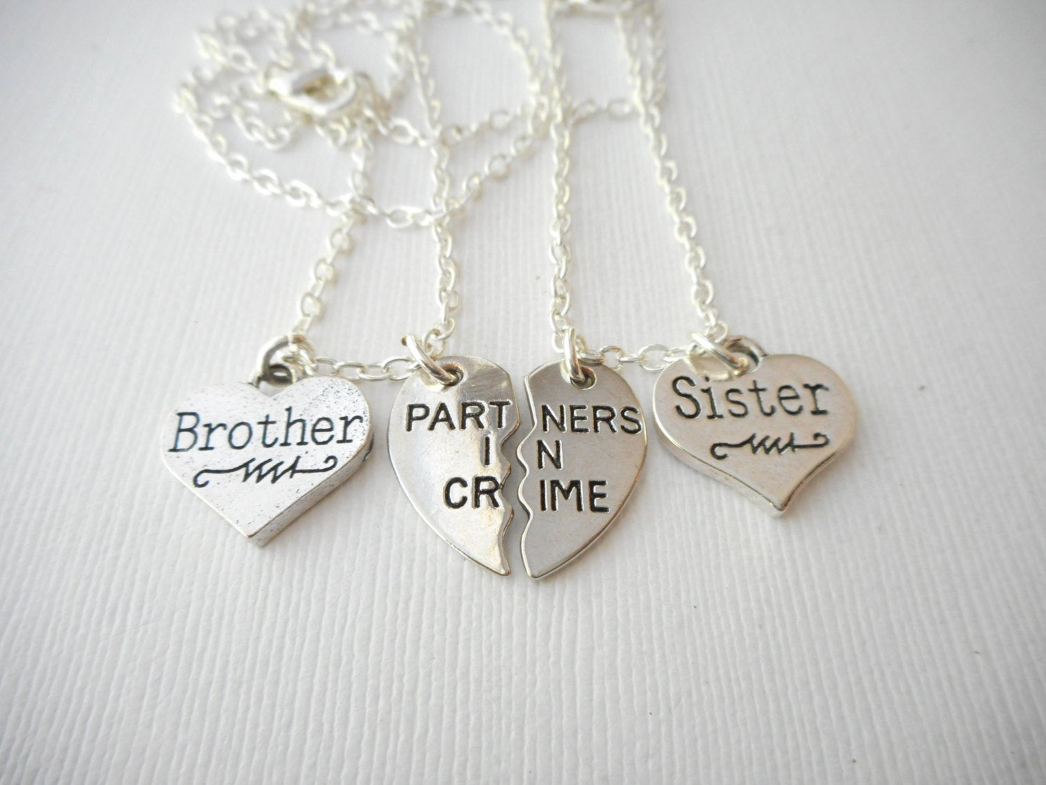 Brother And Sister Necklace
 2 Brother Sister Partners in Crime Best Friend Necklaces