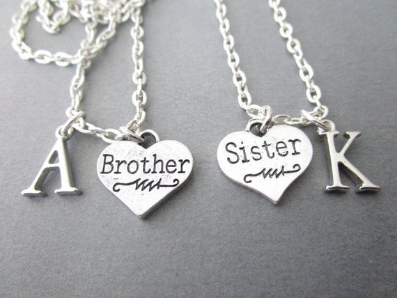Brother And Sister Necklace
 2 Brother and Sister Initial Best Friends Necklaces
