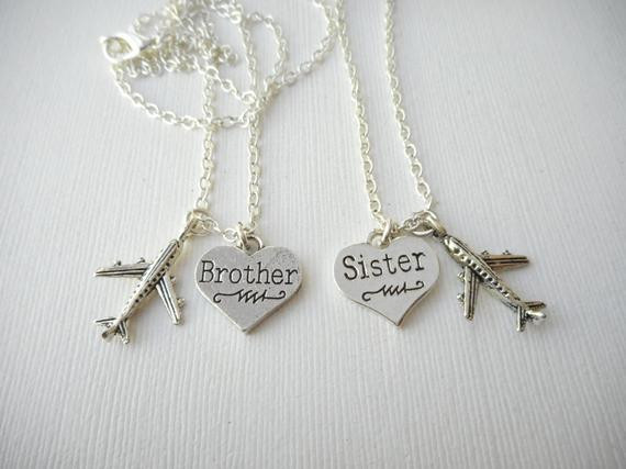 Brother And Sister Necklace
 2 Brother Sister Airplane Best Friend Necklaces Brother and