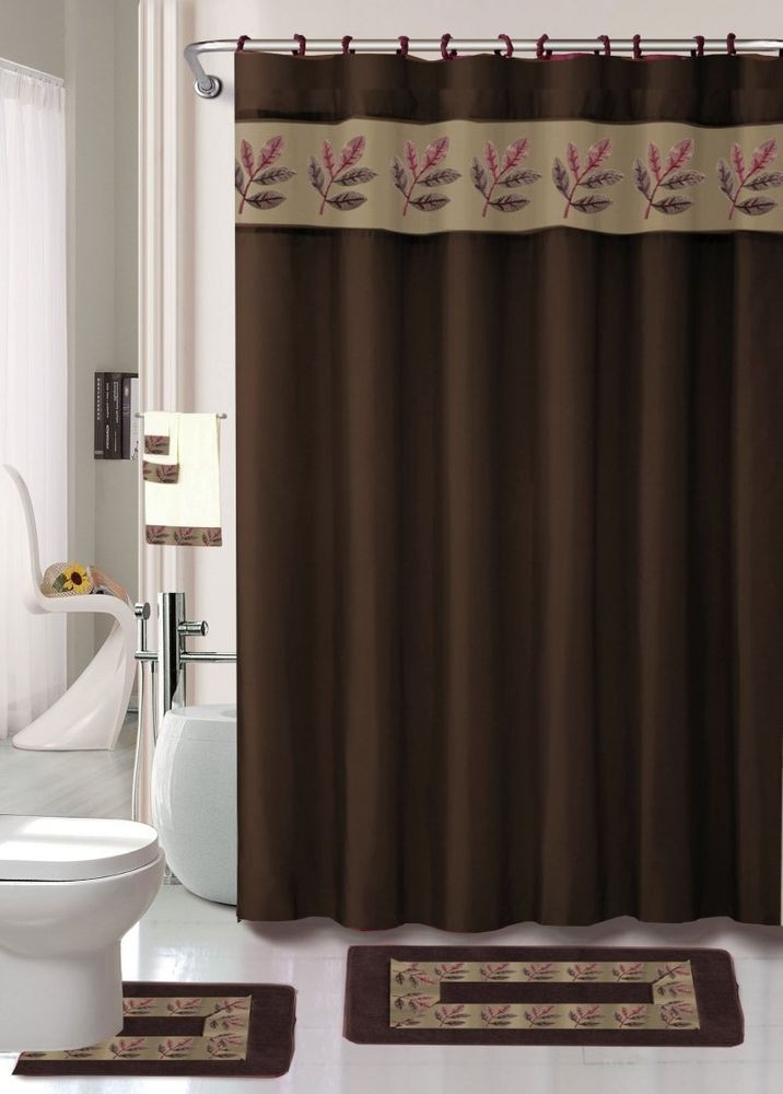 Brown Bathroom Shower Curtains
 18 pc Bath rug set oakland coffee brown bathroom shower
