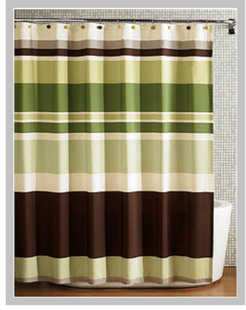 Brown Bathroom Shower Curtains
 Green Stripes fabric Shower Curtain