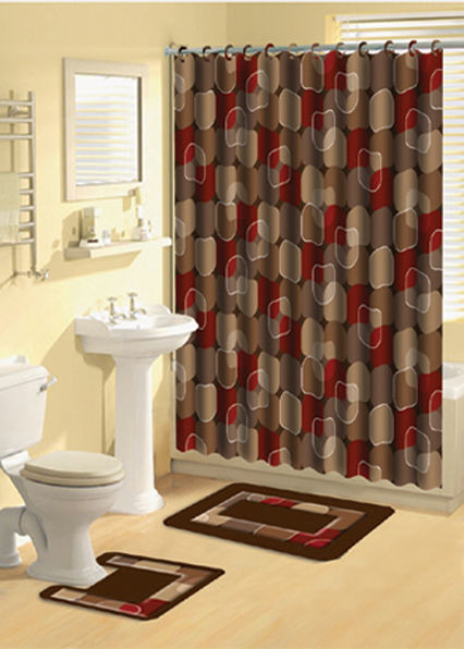 Brown Bathroom Shower Curtains
 Modern Circles Brown Multi 15 Pcs Shower Curtain with