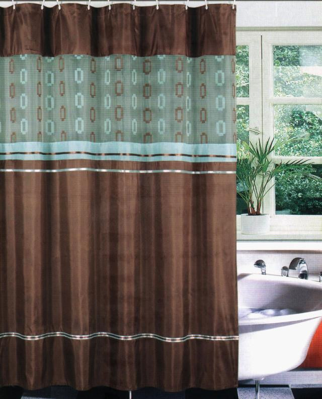 Brown Bathroom Shower Curtains
 Bathtub Fabric Shower Curtain Set Liner Hook Teal Brown