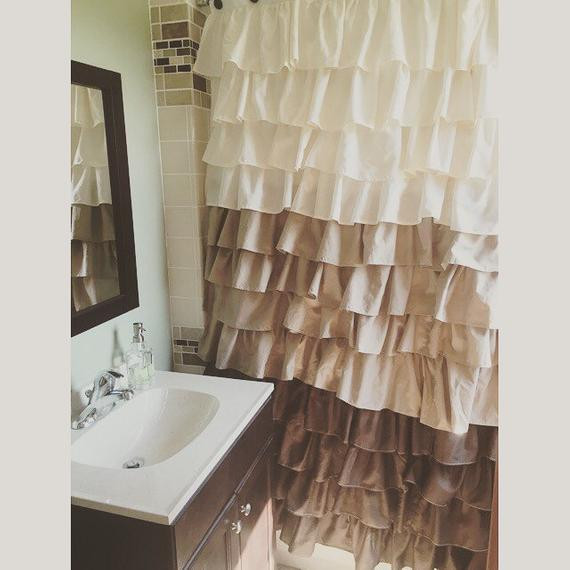 Brown Bathroom Shower Curtains
 Brown tan and beige ruffled shower curtain can be custom