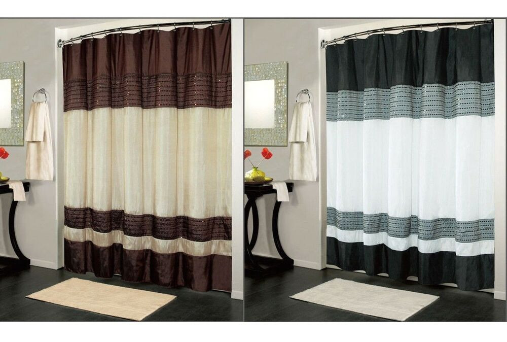 Brown Bathroom Shower Curtains
 Ibiza Fabric Striped Bright Sequin Shower Bathroom Curtain