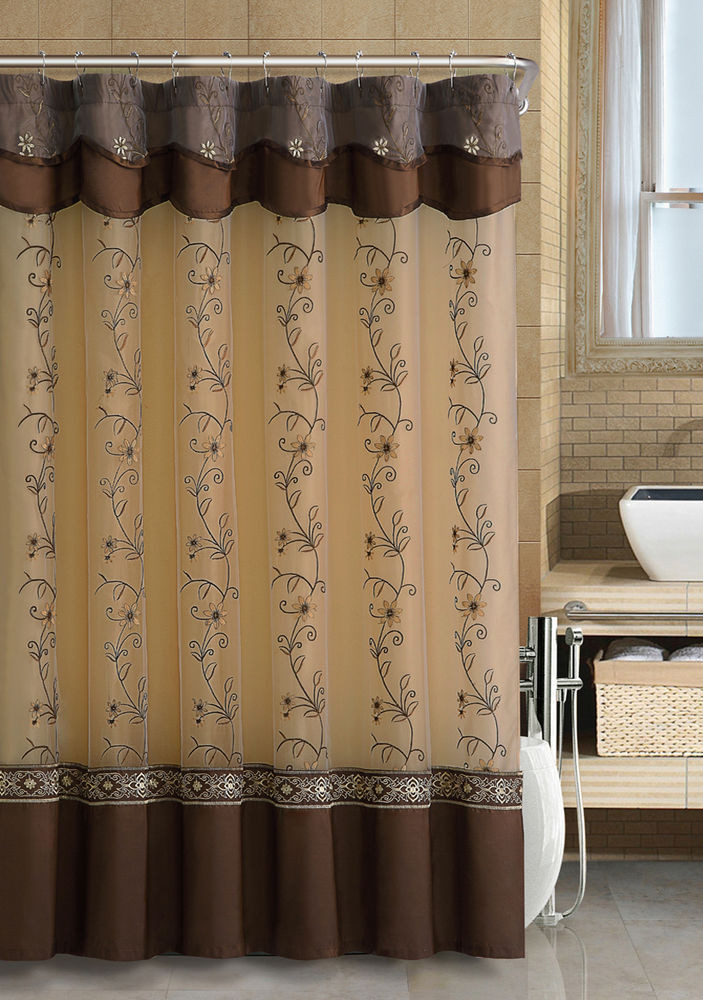 Brown Bathroom Shower Curtains
 Chocolate Brown Two Layered Embroidered Fabric Shower