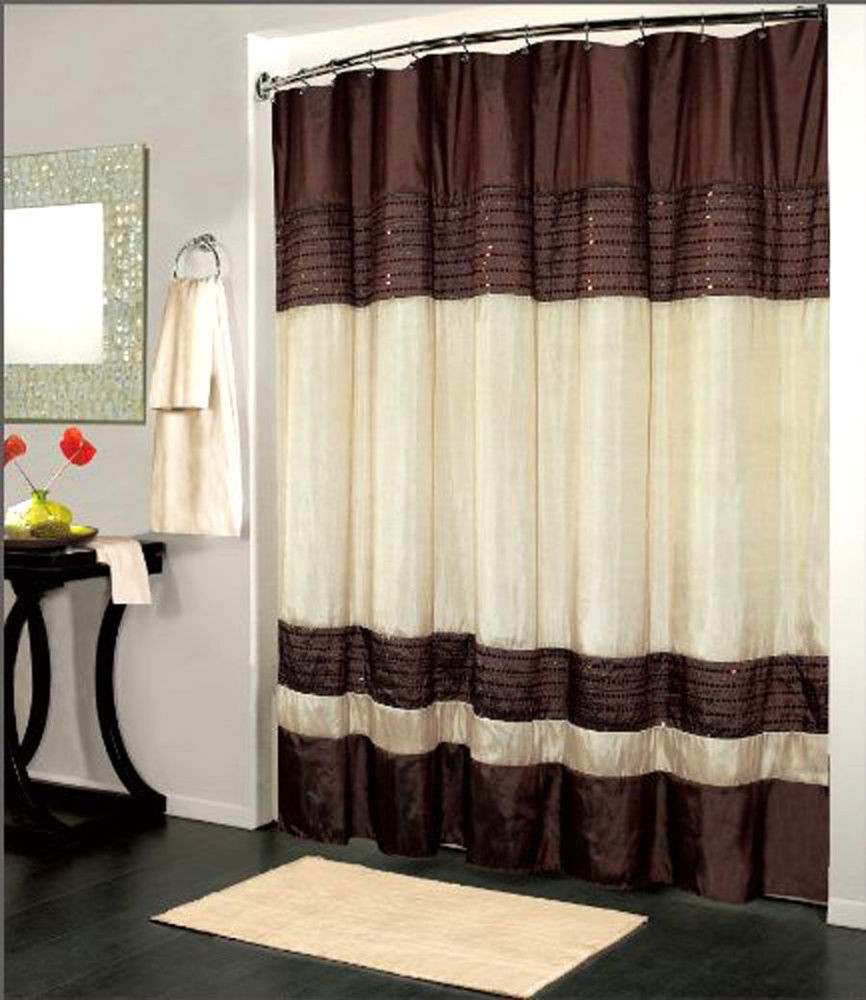 Brown Bathroom Shower Curtains
 Luxury Fabric Shower Curtain Sequin Design Brown 70x72