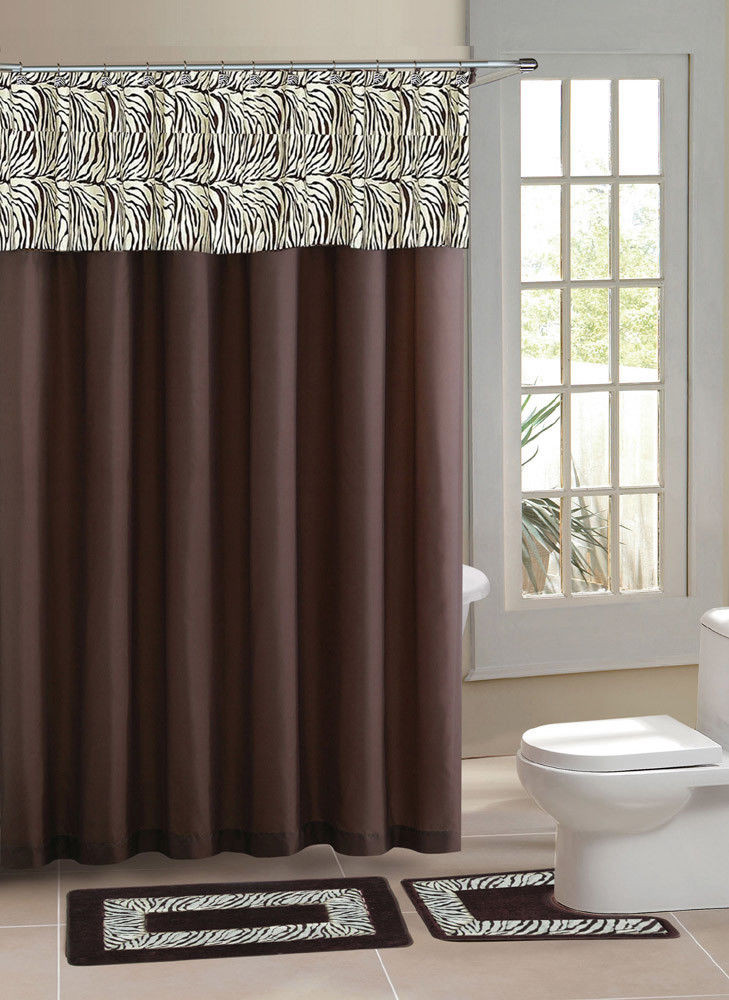 Brown Bathroom Shower Curtains
 Brown Zebra Stripe Shower Curtain 15 Pcs Bath Rug Mat