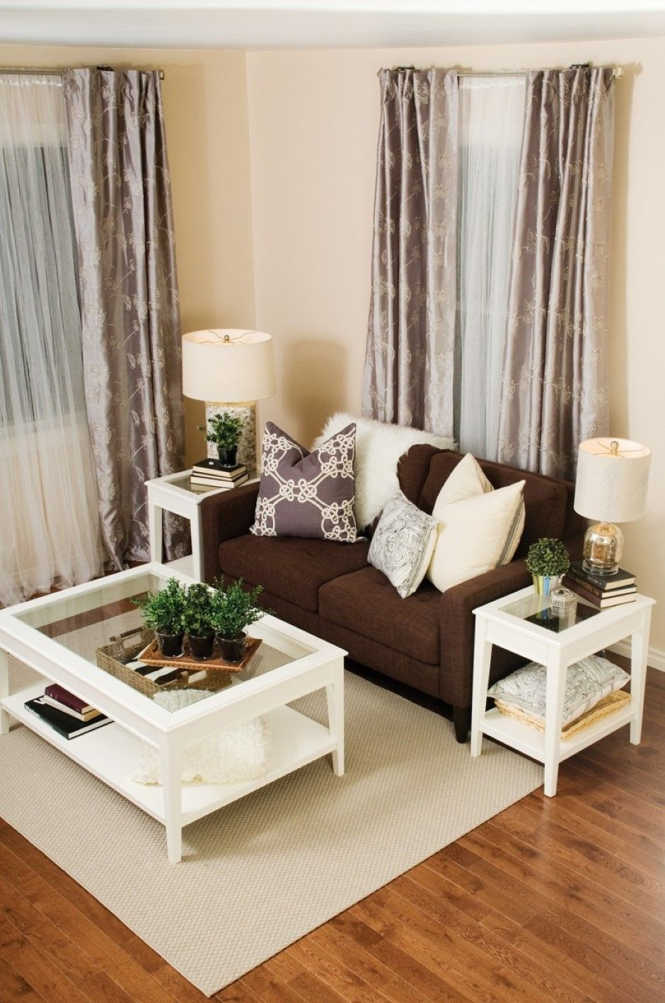 Brown Sofa Living Room Ideas
 cream white living room and metallics decor