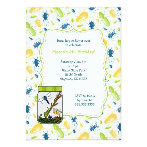 Bug Birthday Party Invitations
 Bug Jar Birthday Party invite with insects