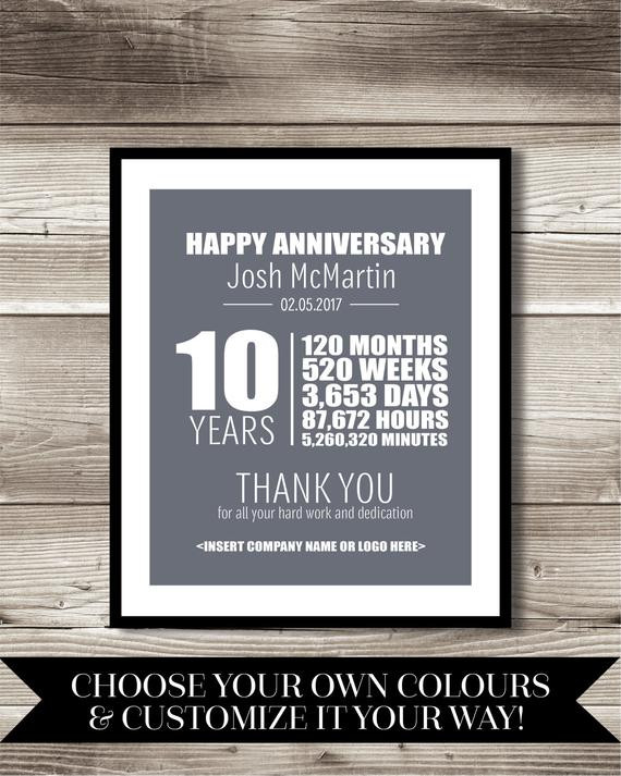 Business Anniversary Gift Ideas
 10 Year Work Anniversary Print t digital print