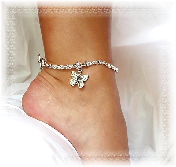 Butterfly Anklet
 Butterfly Charm Silver Anklet Western Ankle Bracelet 10 in