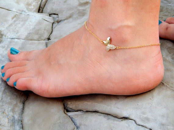 Butterfly Anklet
 Gold crystal butterfly anklet small gold shinny by Omoroka