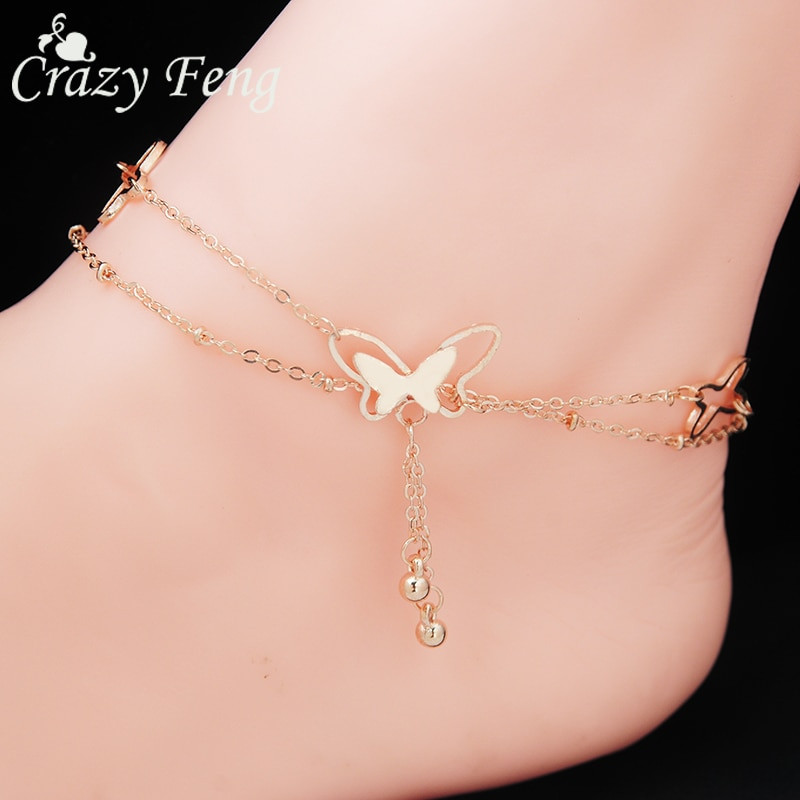 Butterfly Anklet
 Charm Butterfly Feet Anklet Jewelry Fashion Double Gold