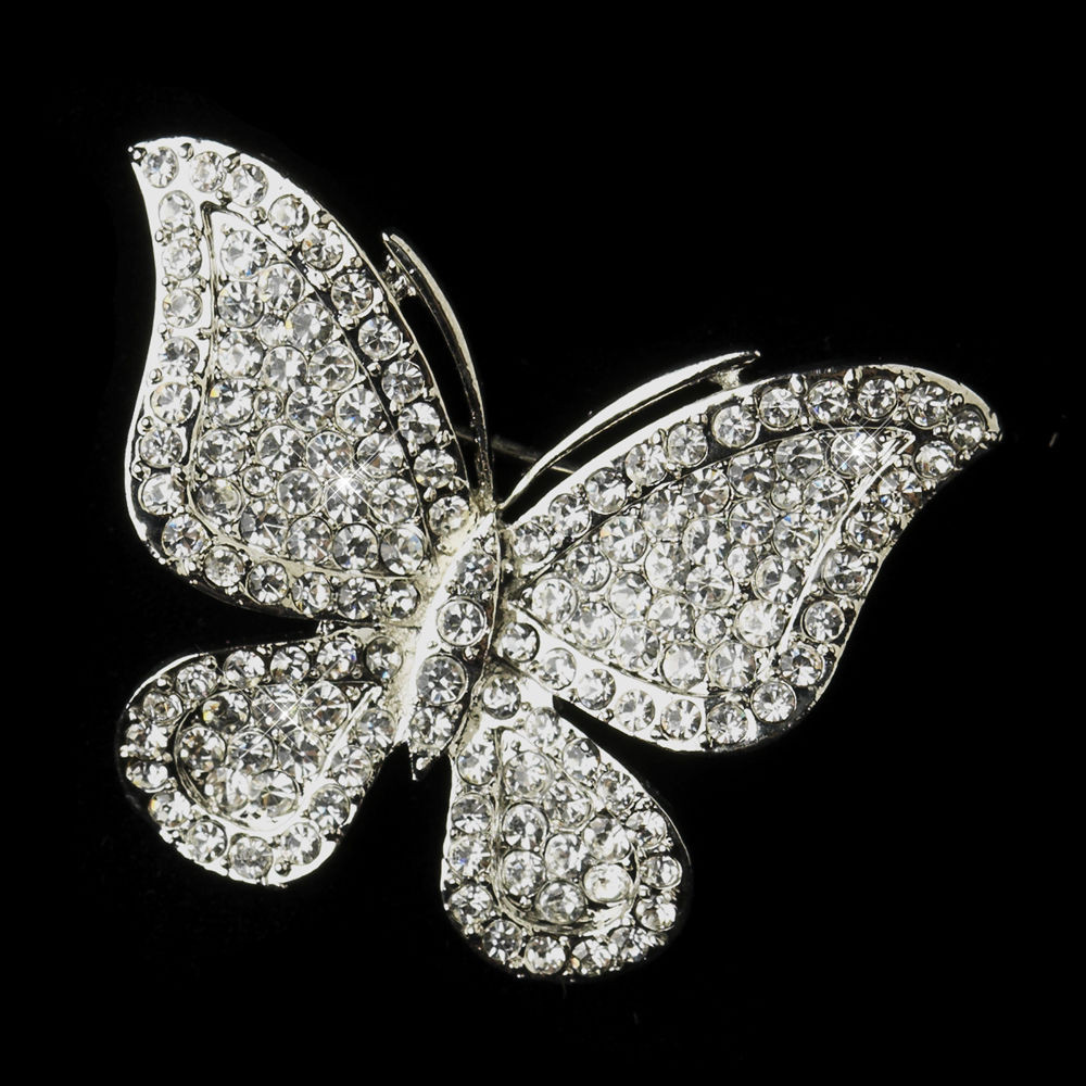 Butterfly Brooches
 Silver Rhinestone Spring Butterfly Bridal Brooch Wedding