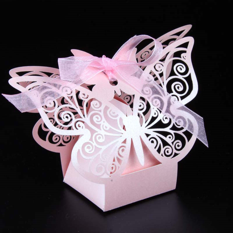Butterfly Wedding Favors
 50pcs Pink Laser cut Butterfly Wedding favor box candy box