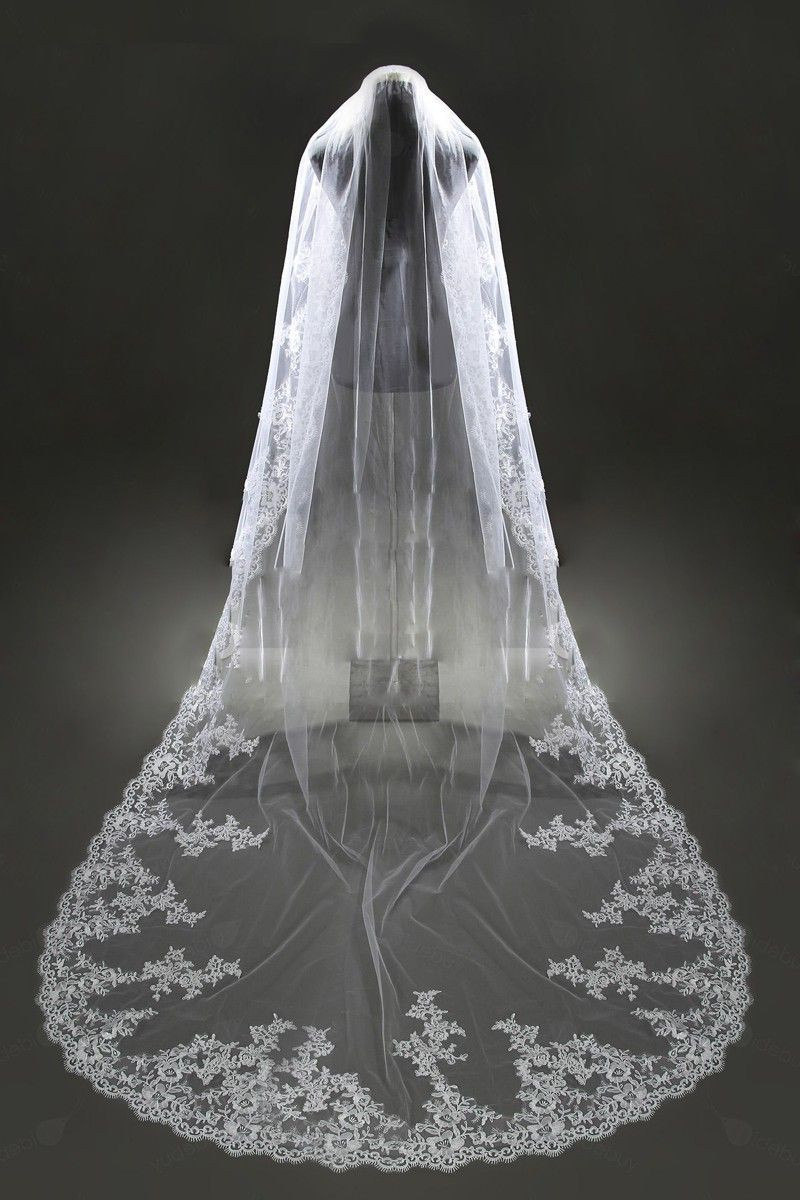 Buy Wedding Veil Online
 Gorgeous Cathedral Length White Lace Wedding Veil