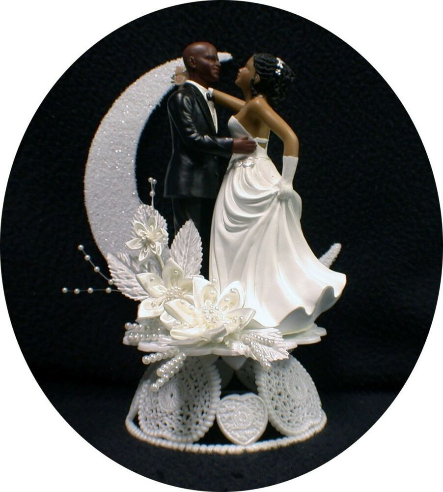 Cake Toppers Wedding
 Bald Hispanic Black African American groom and bride