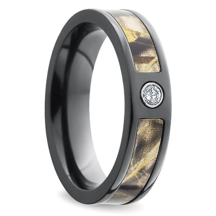 Camo Diamond Wedding Rings
 Inset Diamond Wedding Ring with Camo Inlay in Zirconium