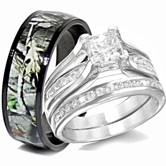 Camo Wedding Ring Sets His And Hers
 His TITANIUM Camo & Hers STERLING SILVER Wedding Rings Set