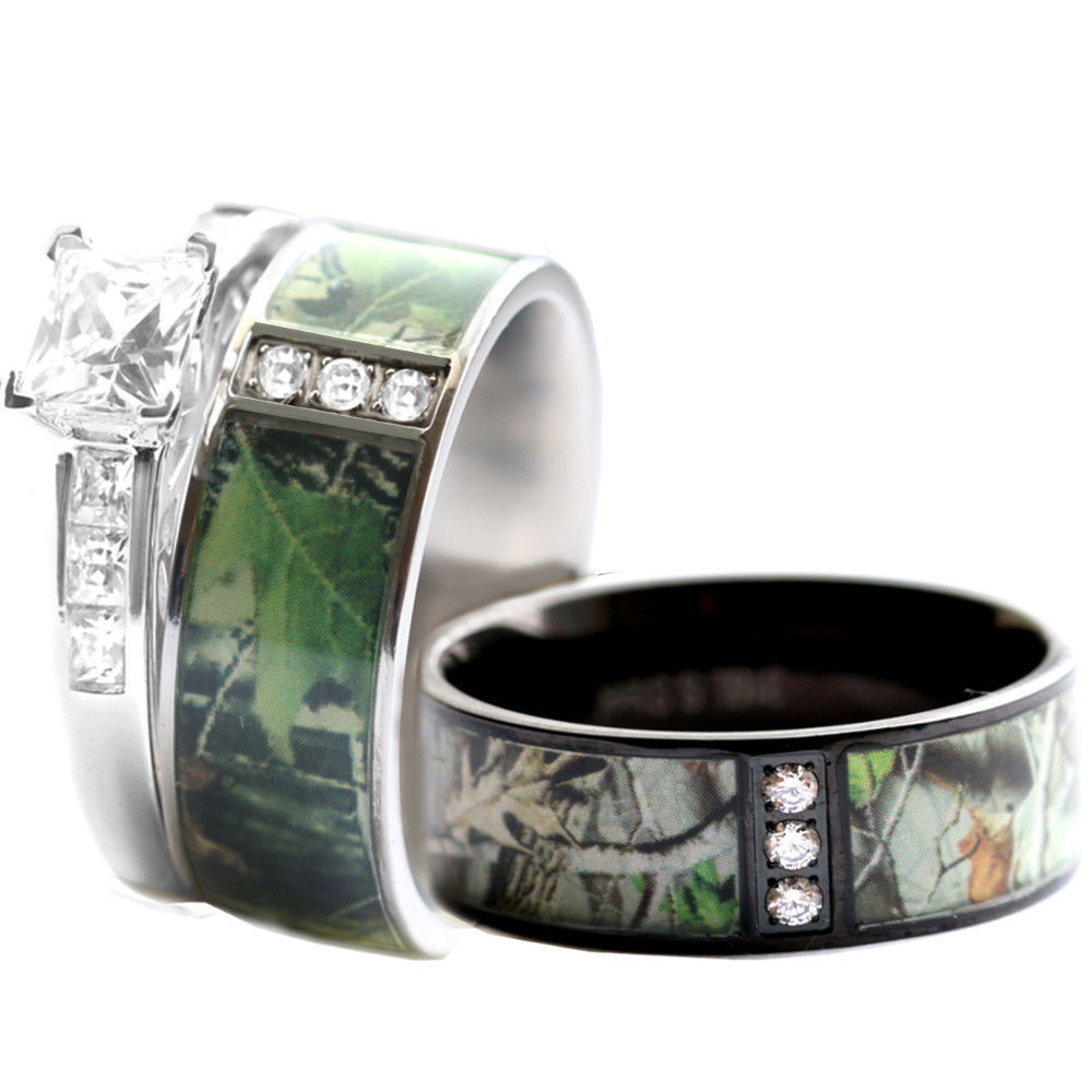 Camo Wedding Ring Sets His And Hers
 His & Hers STAINLESS STEEL Camo 925 SILVER Engagement
