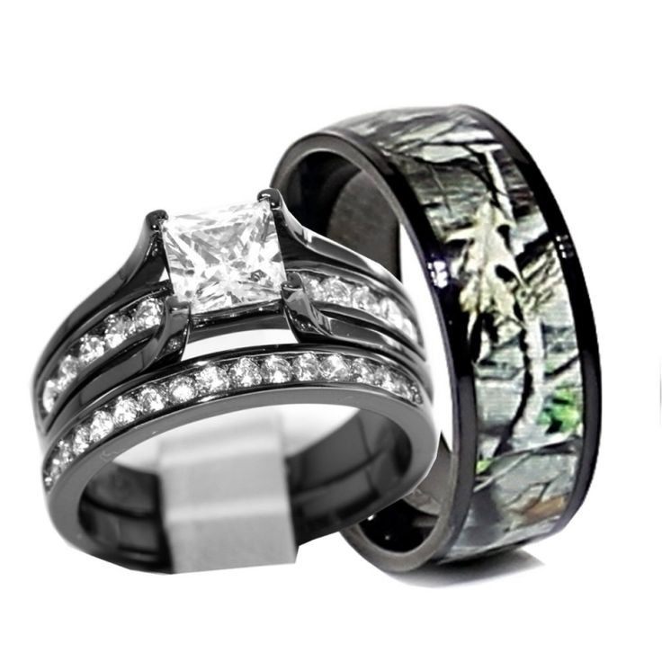 Camo Wedding Ring Sets His And Hers
 His and Hers 925 Sterling Silver Titanium Camo Wedding