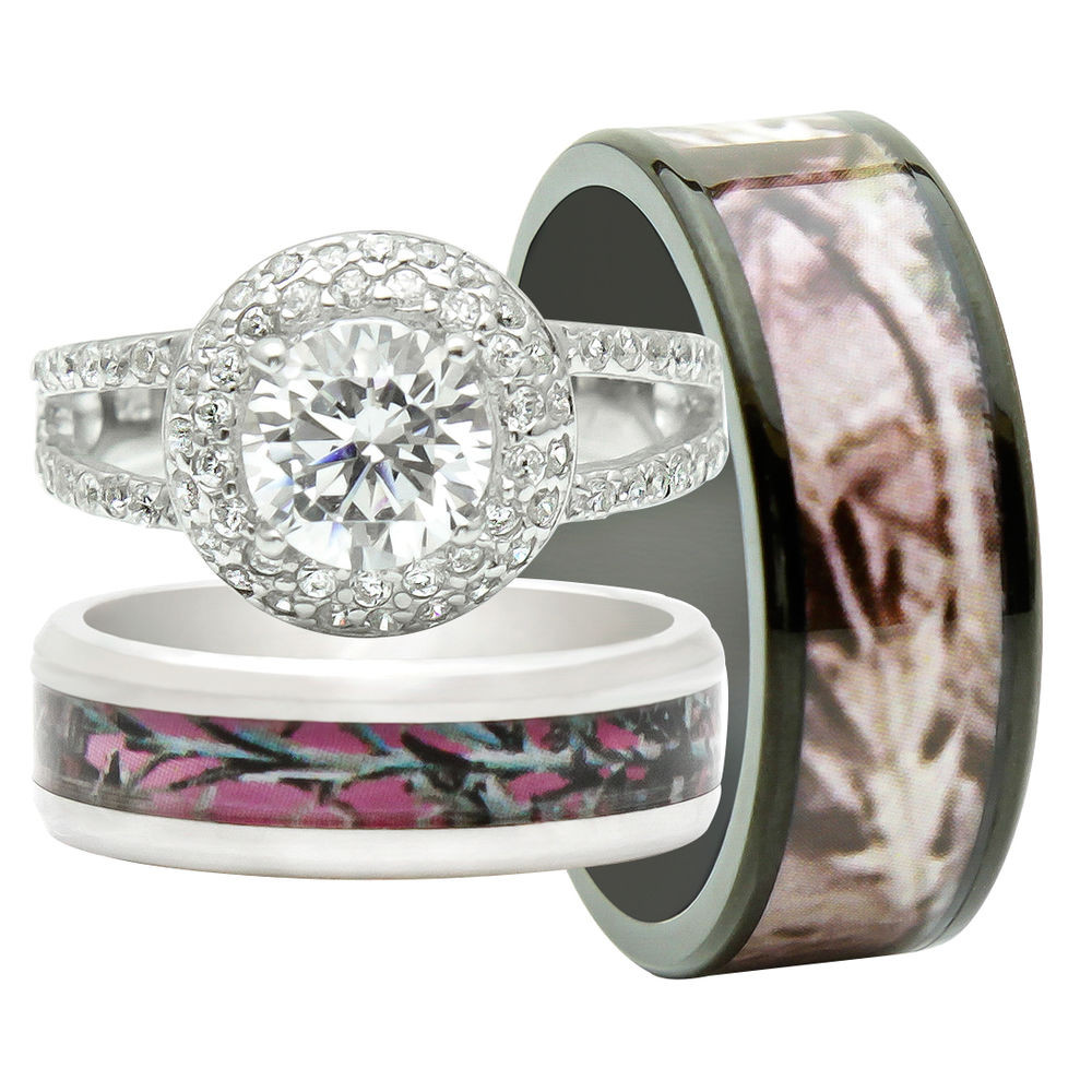 Camo Wedding Ring Sets His And Hers
 His and Hers 3PCS Titanium Camo 925 Sterling Silver