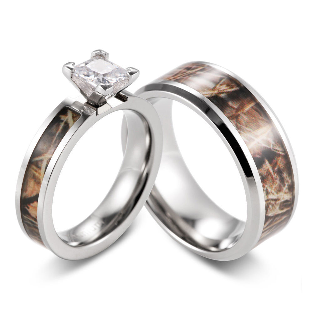 Camo Wedding Rings For Women
 Camo Engagement Wedding Ring Set Women s Round CZ Ring